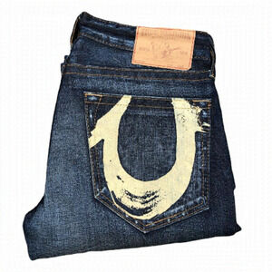 Vintage 2004-2008 True Religion Jeans Size 33 Yellow Horshoe